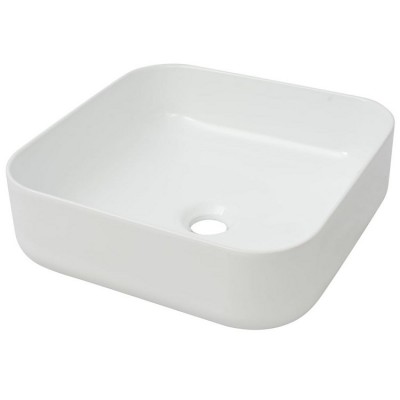 Elegant White Square Shape Table Top Poly Resin Bathroom Wash Basin